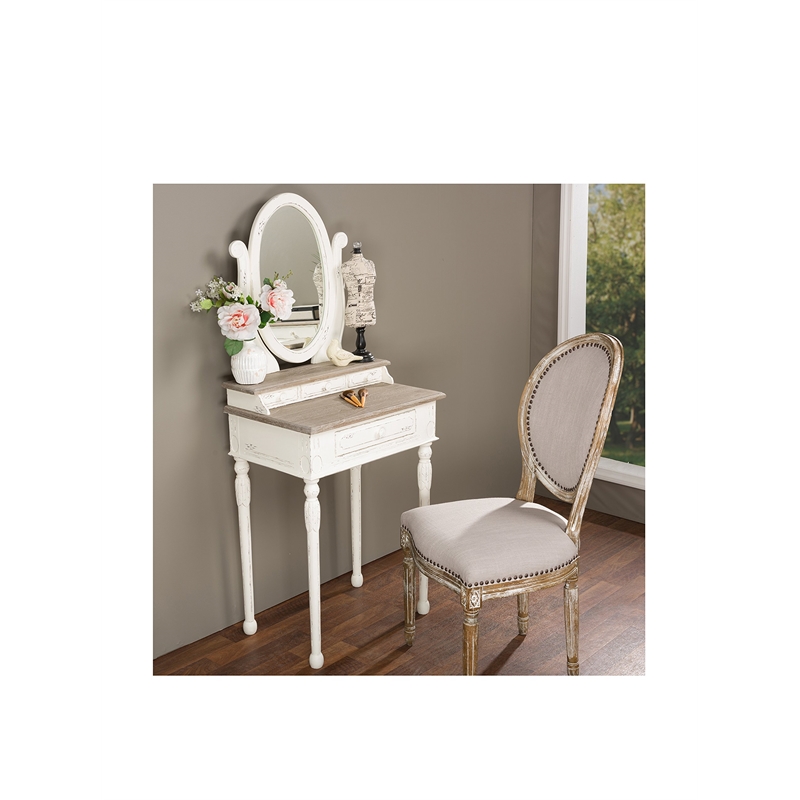Baxton Studio Anjou Bedroom Vanity Table in White and Natural
