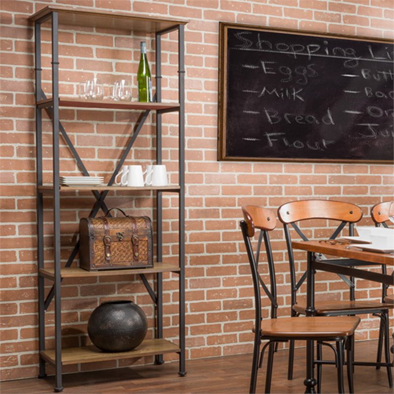 Baxton Studio Lancashire 4 Shelf Bookcase in Brown and Gray