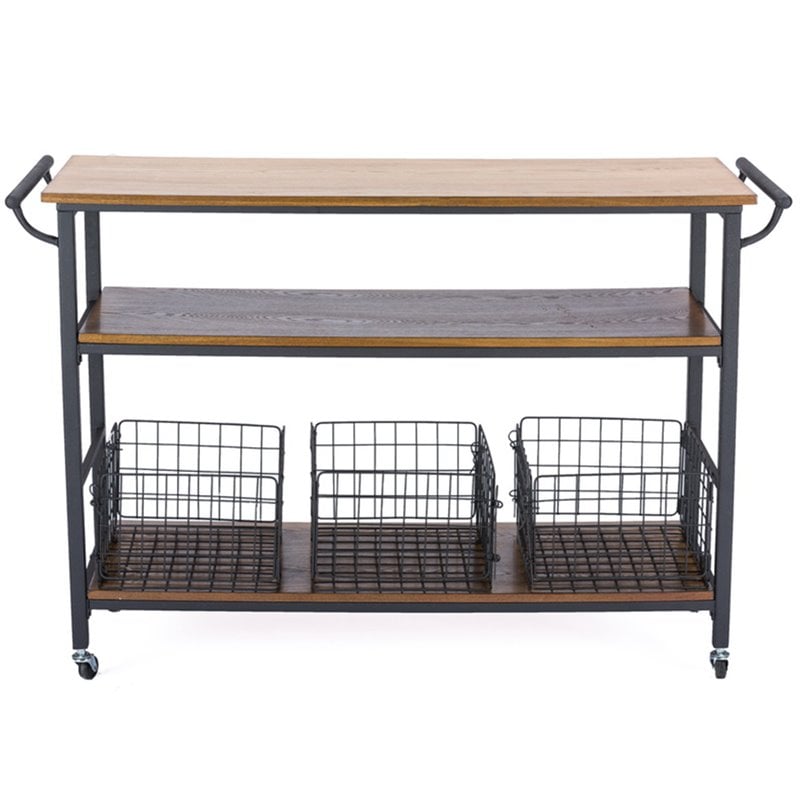 Baxton Studio Lancashire Kitchen Cart in Brown and Antique Bronze