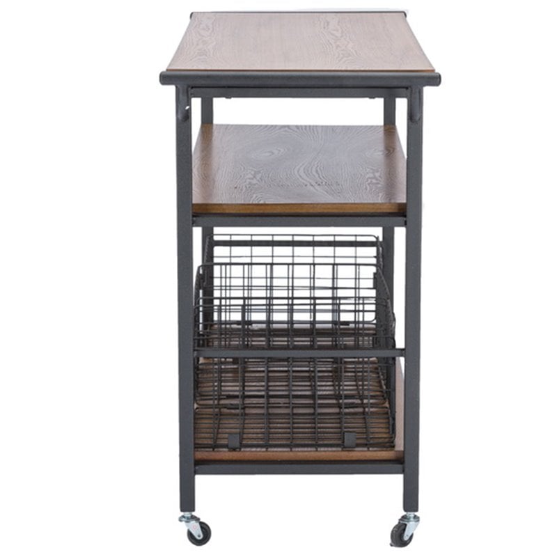 Baxton Studio Lancashire Kitchen Cart in Brown and Antique Bronze