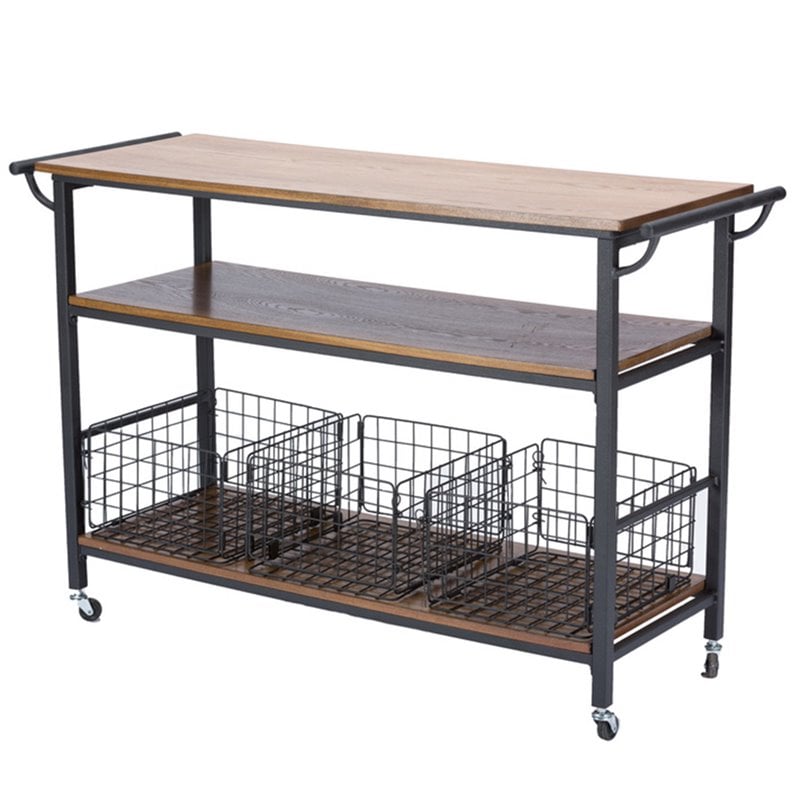 Baxton Studio Lancashire Kitchen Cart in Brown and Antique Bronze