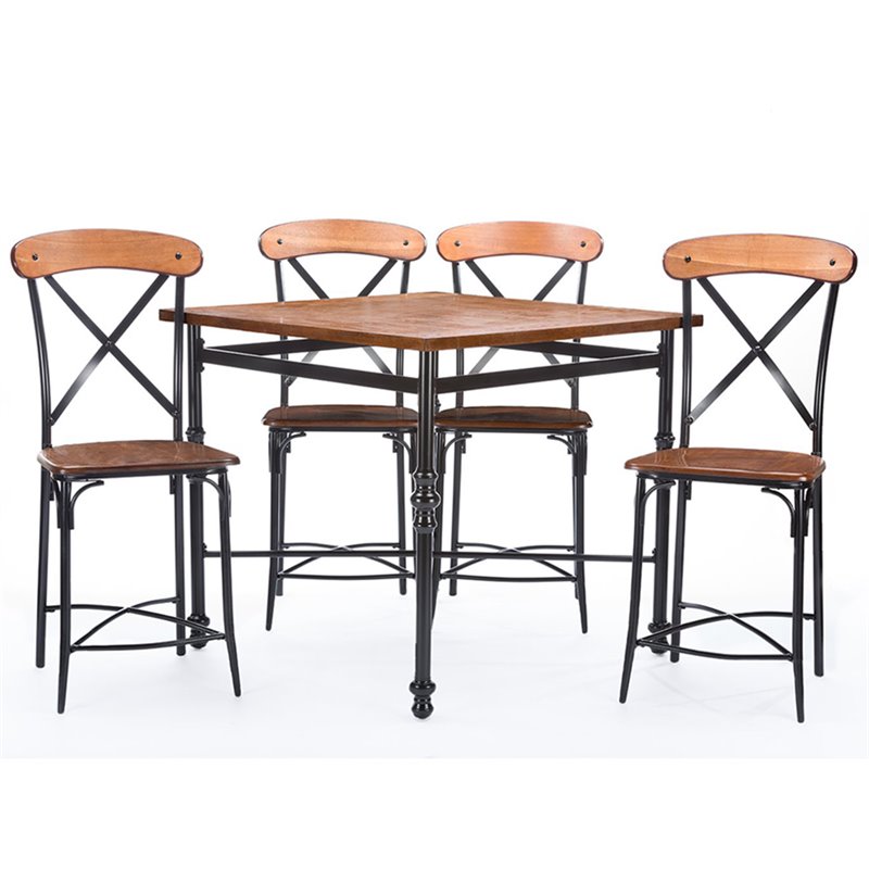 Baxton Studio Broxburn Light Brown Wood & Metal 5-Piece Pub Set Baxton Studio Broxburn Light Brown Wood & Metal 5-Piece Pub Set