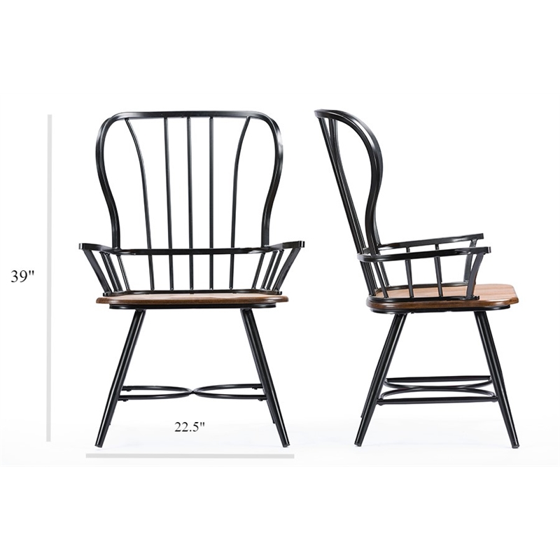 Baxton Studio Longford Windsor Dining Arm Chair in Black (Set of 2)