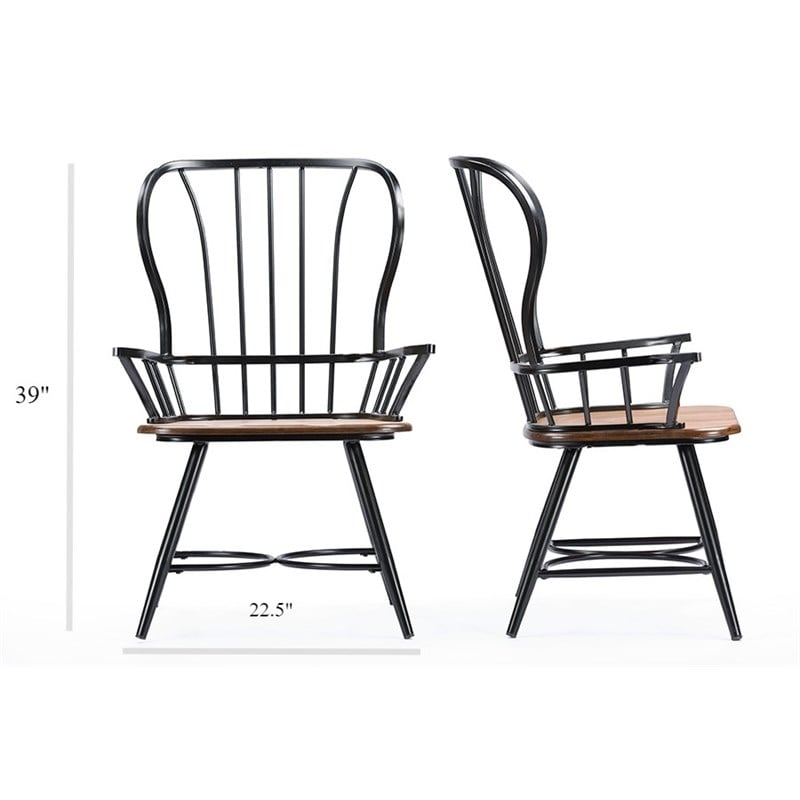 Baxton Studio Longford Windsor Dining Arm Chair in Black (Set of 2)