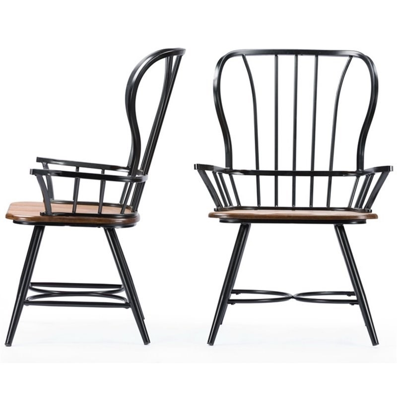 Baxton Studio Longford Windsor Dining Arm Chair in Black (Set of 2)
