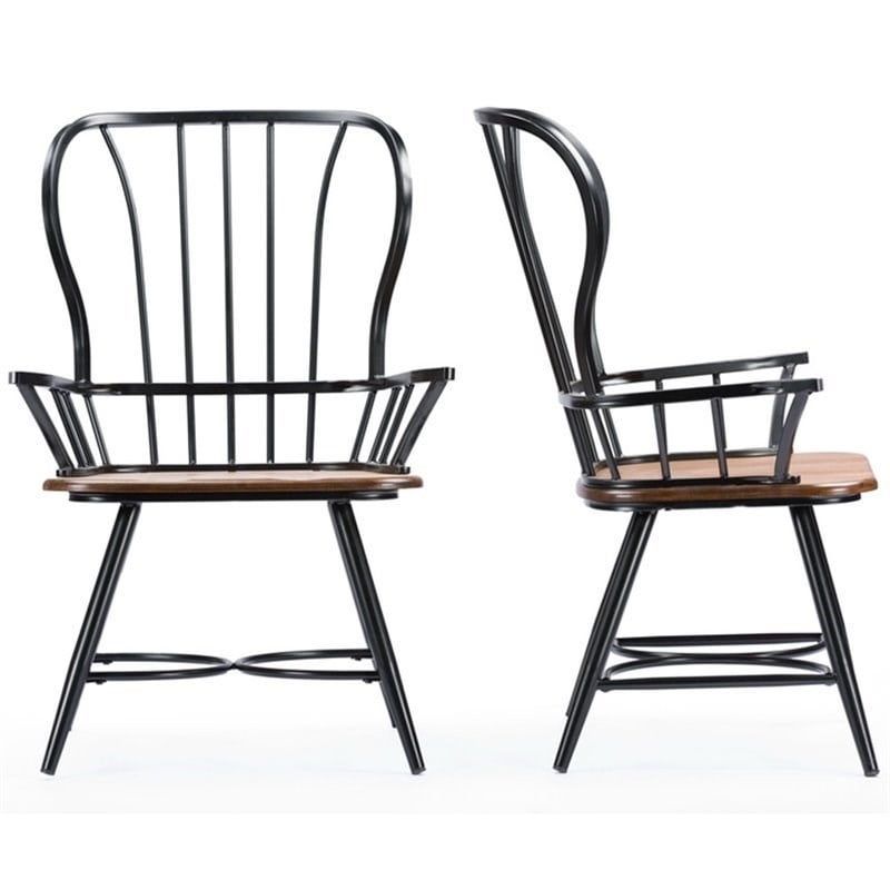 Baxton Studio Longford Windsor Dining Arm Chair in Black (Set of 2)