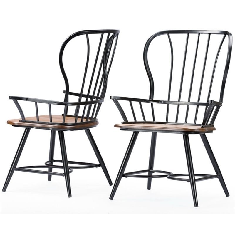 Baxton Studio Longford Windsor Dining Arm Chair in Black (Set of 2)