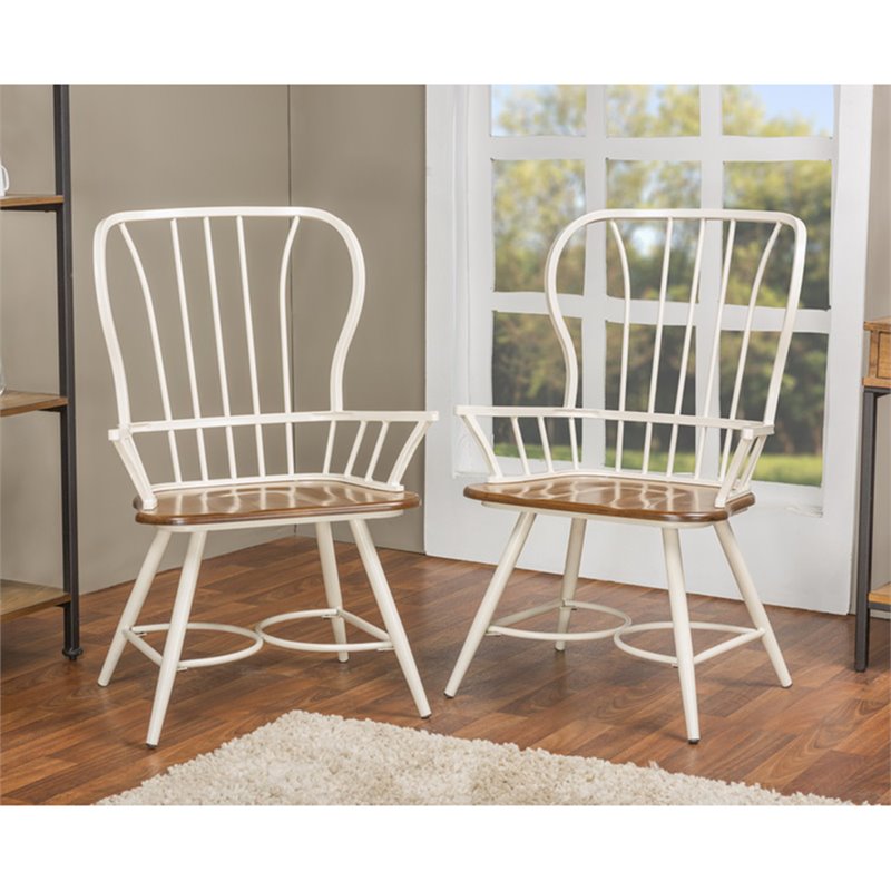 Baxton Studio Longford Windsor Dining Arm Chair in White (Set of 2)