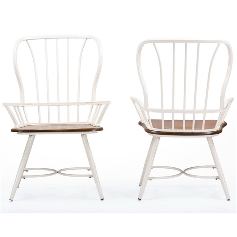 Baxton Studio Longford Windsor Dining Arm Chair in White (Set of 2)
