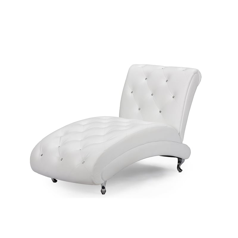 Baxton Studio Pease Faux Leather Tufted Chaise Lounge in White