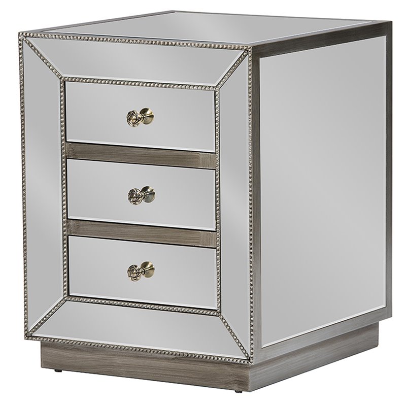 Baxton Studio Currin 3 Drawer Mirrored Nightstand In Silver Rs2102