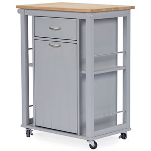 baxton studio yonkers kitchen cart in light gray and natural