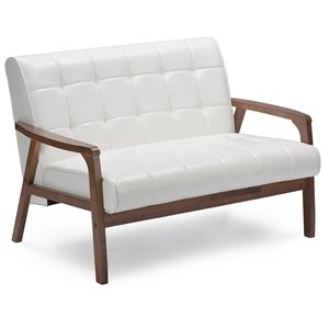 baxton studio masterpieces faux leather tufted loveseat in white