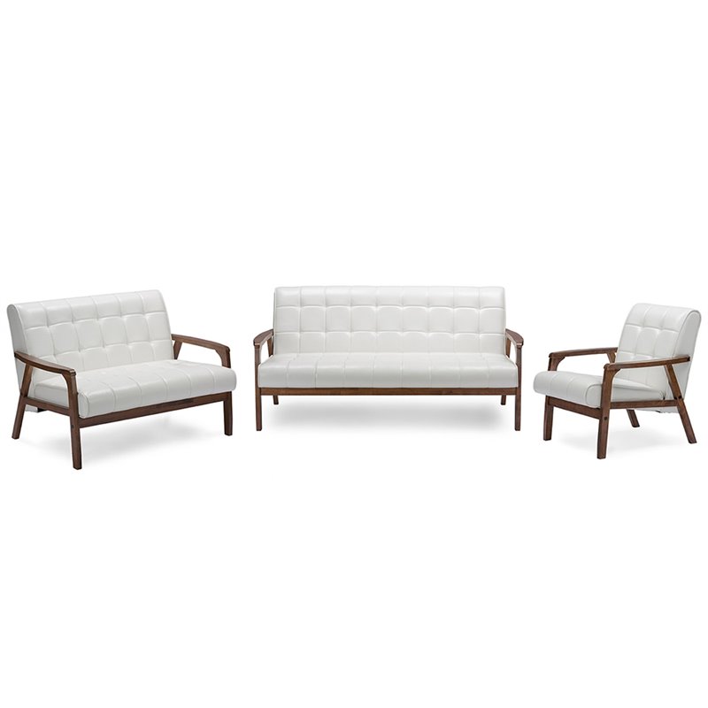 Baxton Studio Masterpieces 3 Piece Faux Leather Sofa Set in White