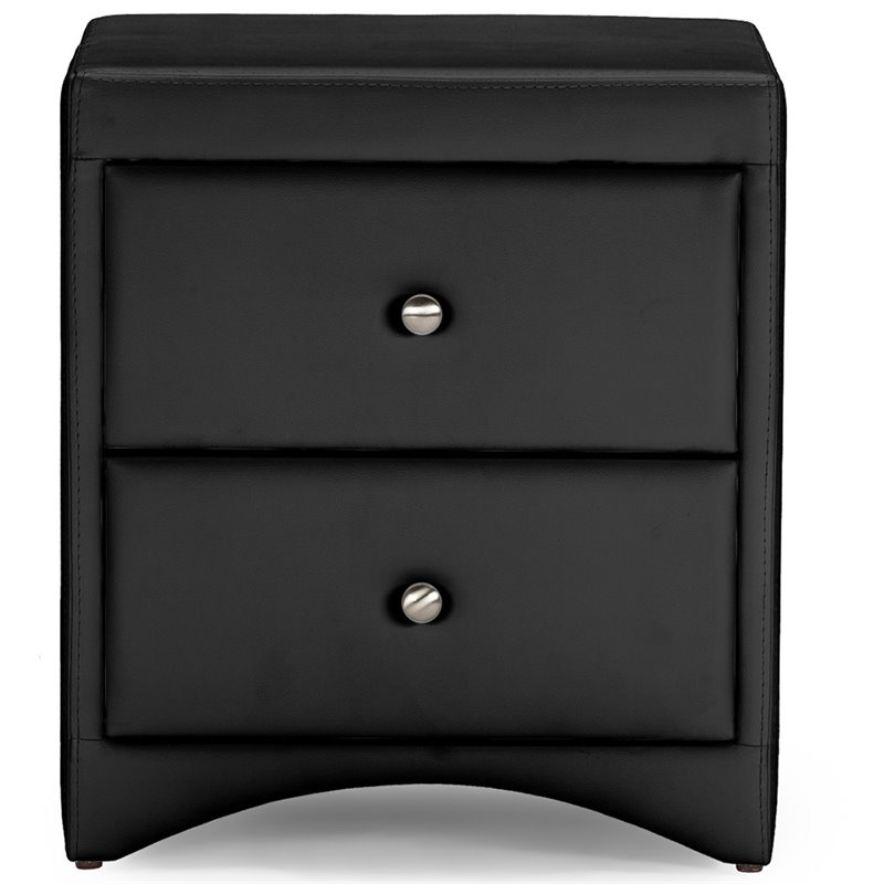 Baxton Studio Dorian 2 Drawer Faux Leather Nightstand in Black