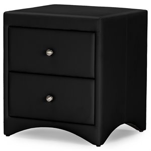 Baxton Studio Dorian 2 Drawer Faux Leather Nightstand in Black