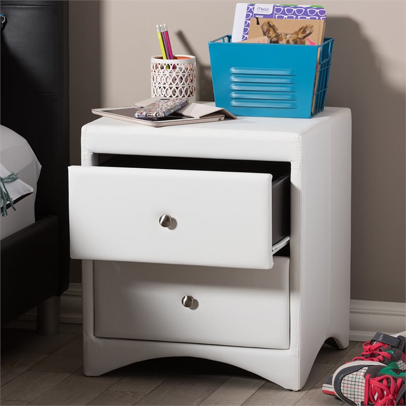 Baxton Studio Dorian 2 Drawer Faux Leather Nightstand in White