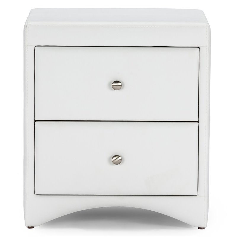 Baxton Studio Dorian 2 Drawer Faux Leather Nightstand in White