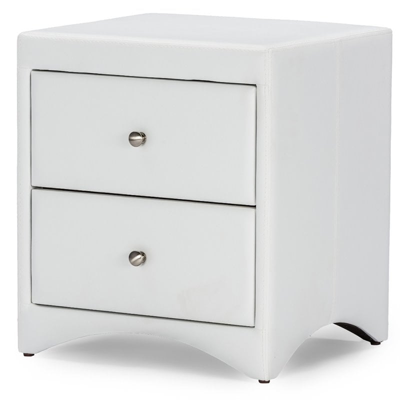 Baxton Studio Dorian 2 Drawer Faux Leather Nightstand in White