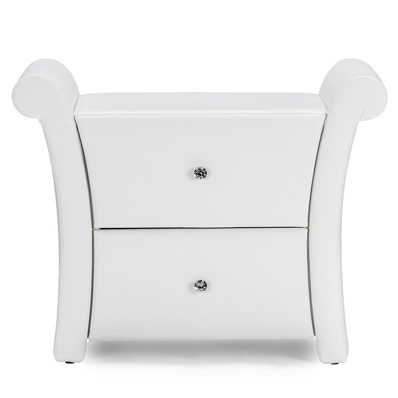 Baxton Studio Victoria 2 Drawer Faux Leather Nightstand in Matte White