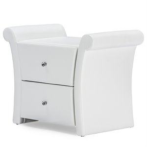 Baxton Studio Victoria 2 Drawer Faux Leather Nightstand in Matte White