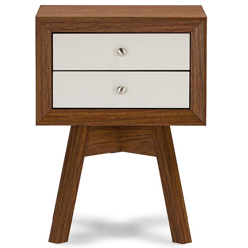 Baxton Studio Warwick 2 Drawer End Table in Walnut and White