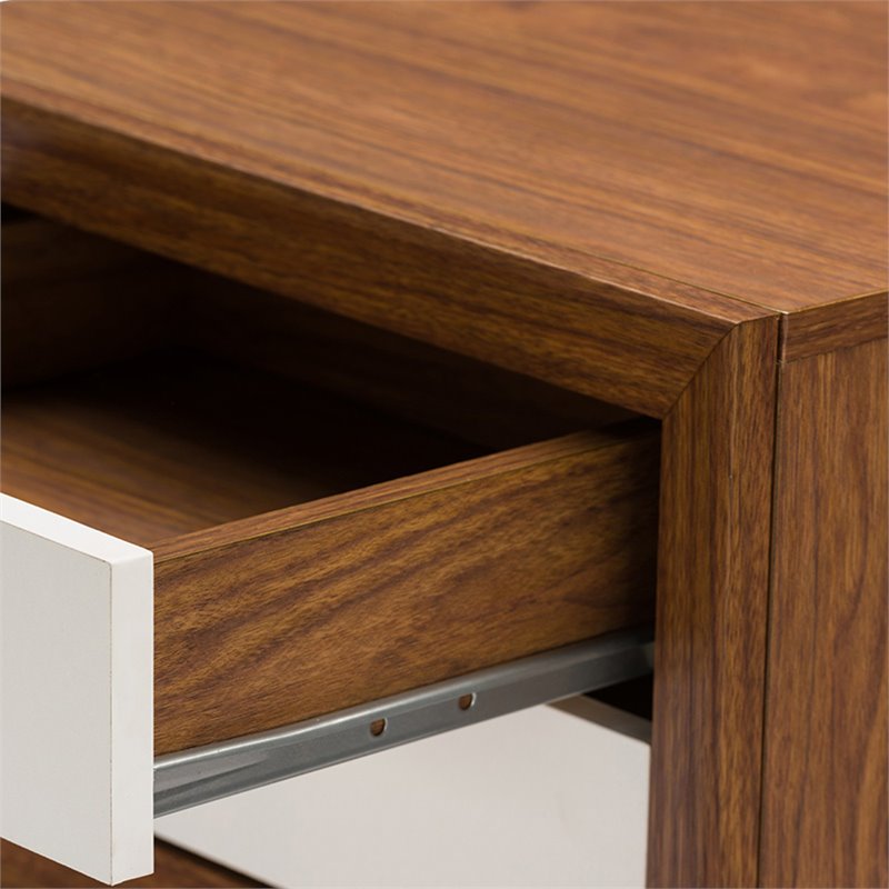 Baxton Studio Warwick 2 Drawer End Table in Walnut and White
