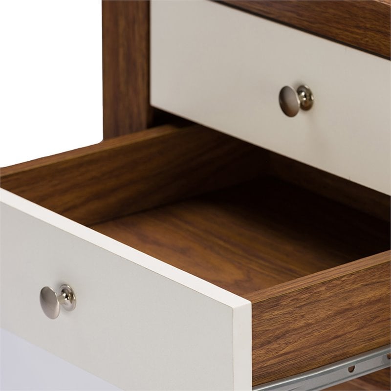 Baxton Studio Warwick 2 Drawer End Table in Walnut and White