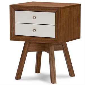baxton studio warwick 2 drawer end table in walnut and white