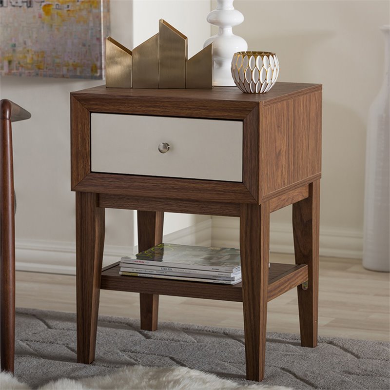 Baxton Studio Gaston 1 Drawer End Table In Walnut And White