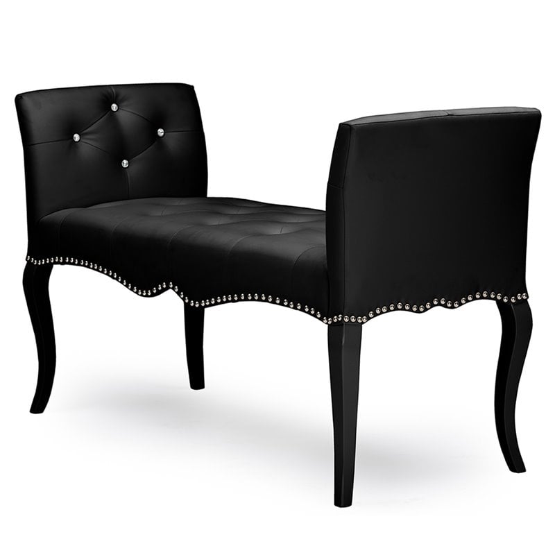 Baxton Studio Kristy Faux Leather Tufted Bench in Black and Wenge