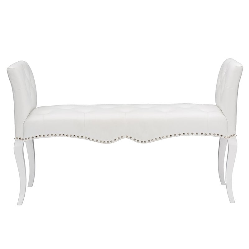 Baxton Studio Kristy Faux Leather Tufted Bench in White