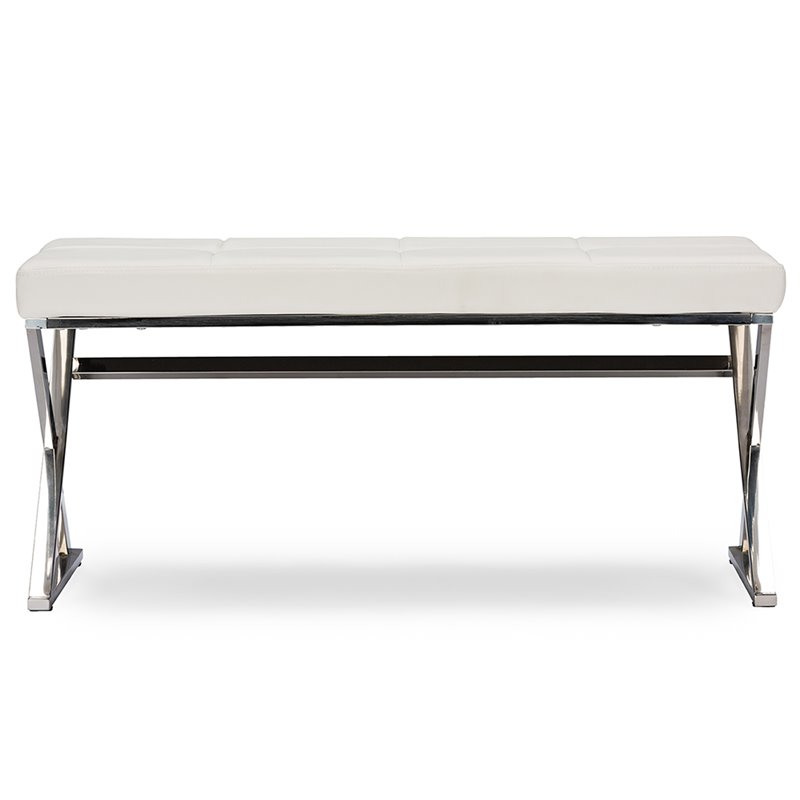 Baxton Studio Herald Faux Leather Bench in White and Silver