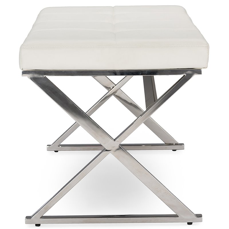 Baxton Studio Herald Faux Leather Bench in White and Silver