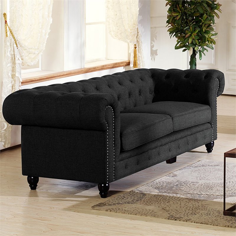 Baxton Studio Cassandra Tufted Sofa in Smoky Gray and Black