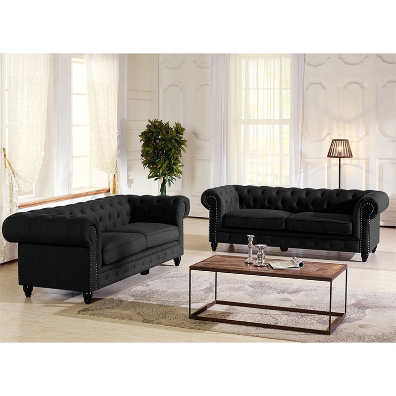 Baxton Studio Cassandra Tufted Sofa in Smoky Gray and Black