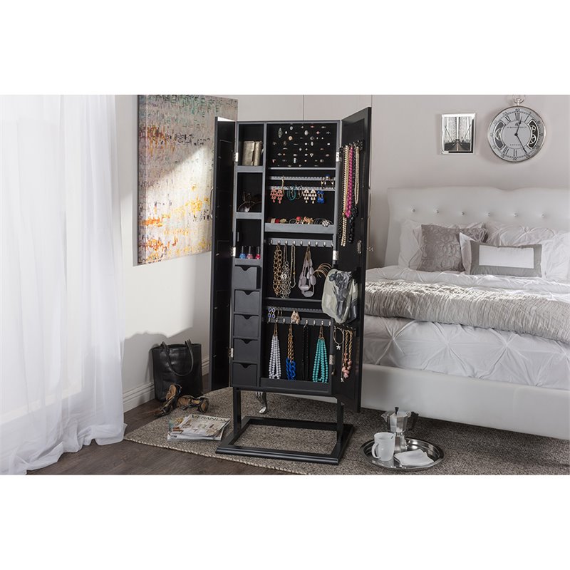 Baxton Studio Vittoria Jewelry Armoire Mirror In Black