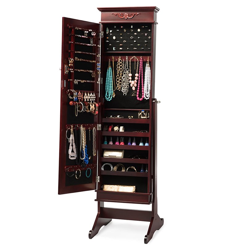 Baxton Studio Bimini Jewelry Armoire Mirror in Brown