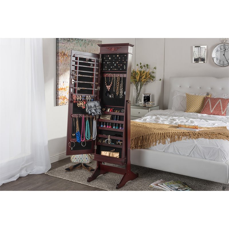 Baxton Studio Bimini Jewelry Armoire Mirror in Brown