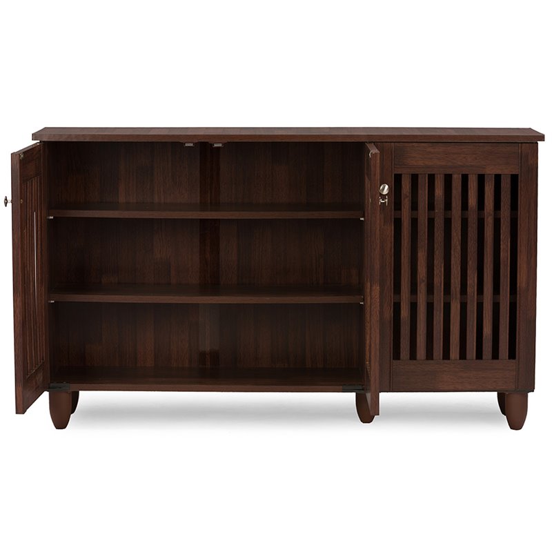 Baxton Studio Fernanda 3 Door Shoe Cabinet in Dark Brown