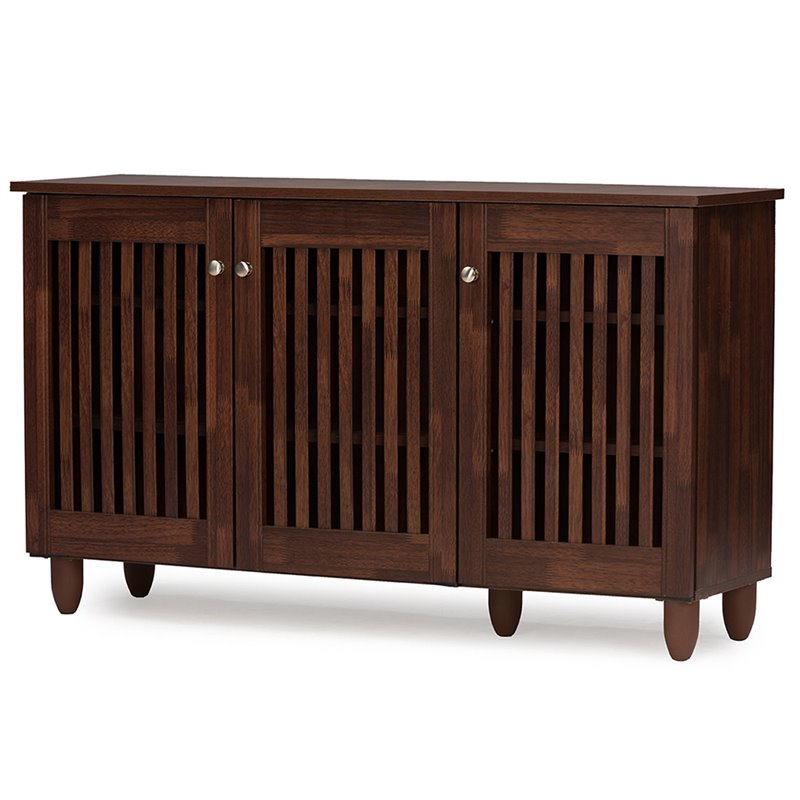 Baxton Studio Fernanda 3 Door Shoe Cabinet in Dark Brown