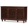 Baxton Studio Fernanda 3 Door Shoe Cabinet in Dark Brown