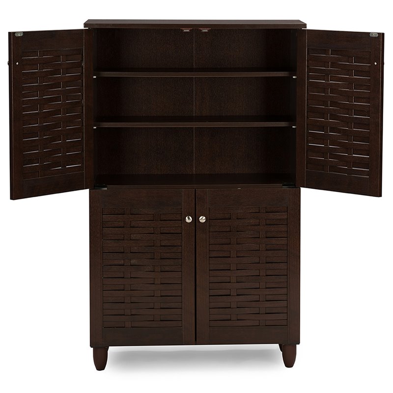 Baxton Studio Winda 4 Door Shoe Cabinet in Dark Brown