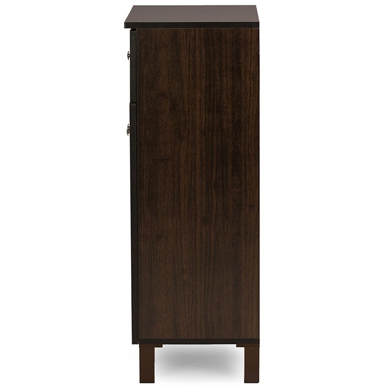 Baxton Studio Felda 2 Door Engineered Wood Shoe Cabinet in Dark Brown