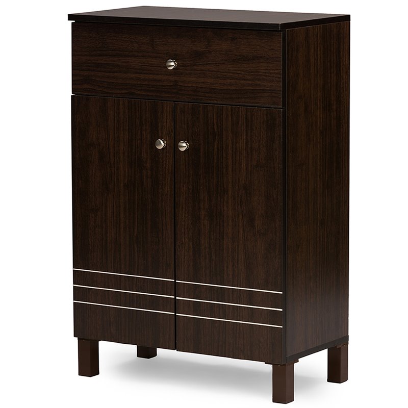 Baxton Studio Felda 2 Door Engineered Wood Shoe Cabinet in Dark