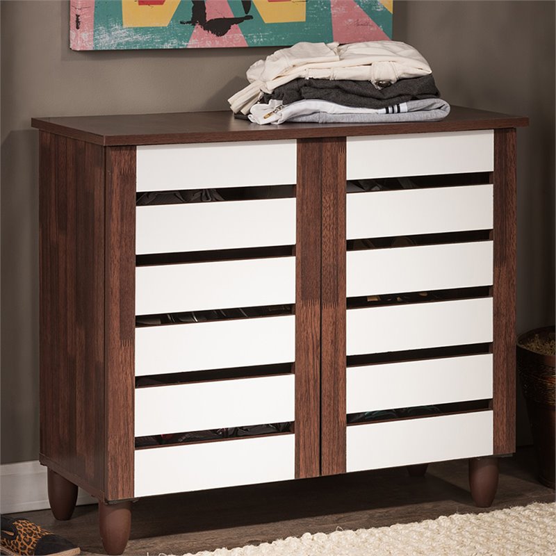Baxton Studio Gisela 2 Door Shoe Cabinet in Dark Oak and White