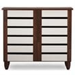 Baxton Studio Gisela 2 Door Shoe Cabinet in Dark Oak and White