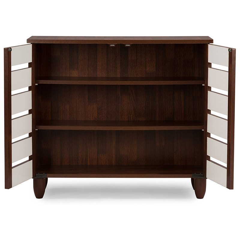 Baxton Studio Gisela 2 Door Shoe Cabinet in Dark Oak and White