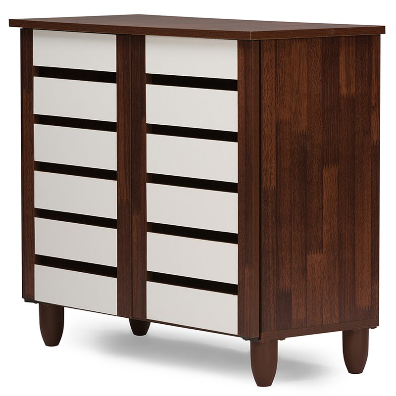 Baxton Studio Gisela 2 Door Shoe Cabinet in Dark Oak and White