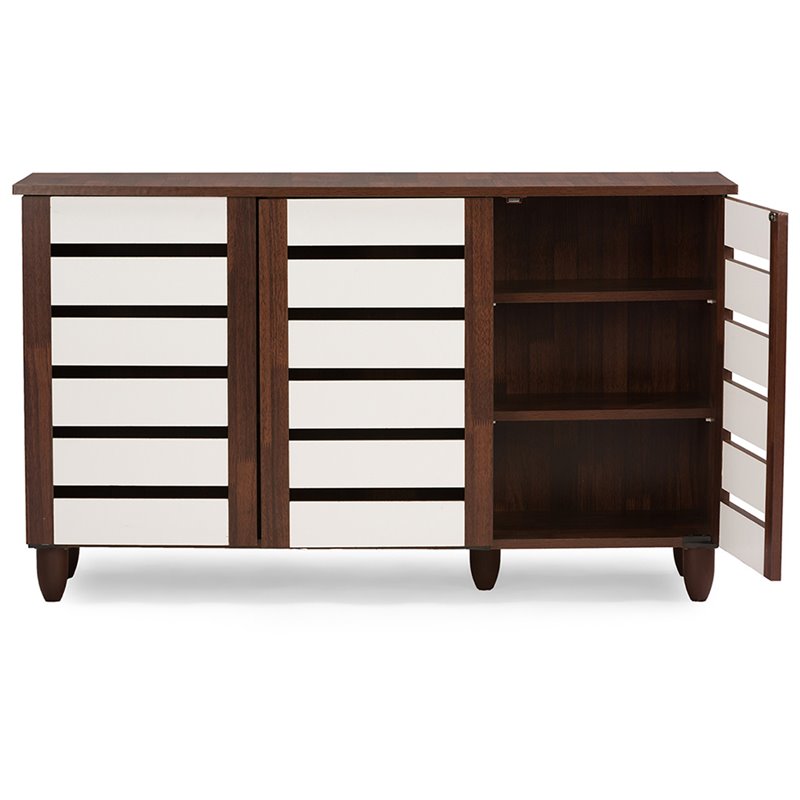 Baxton Studio Gisela 3 Door Shoe Cabinet in Dark Oak and White